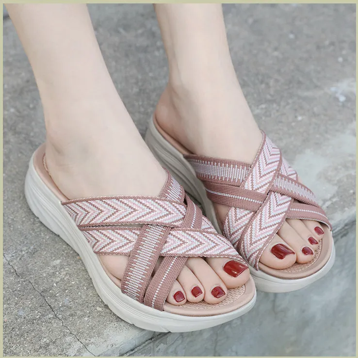 2024 Summer New Sandals Women's Light Sports Style Comfortable Rubber Band Large Thick Sole Slippers
