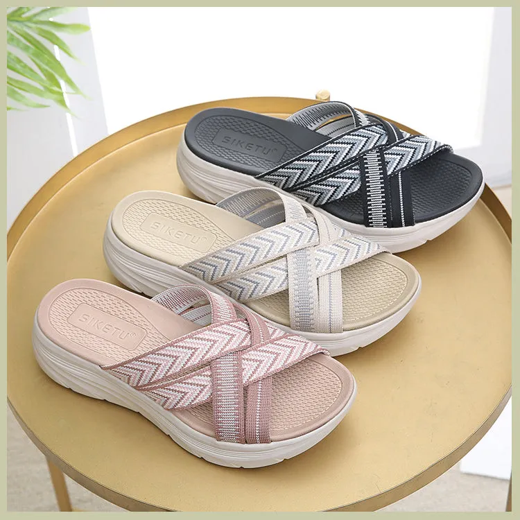 2024 Summer New Sandals Women's Light Sports Style Comfortable Rubber Band Large Thick Sole Slippers