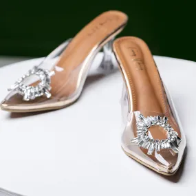 Amina Rhinestone Broach Heels - Rose Gold