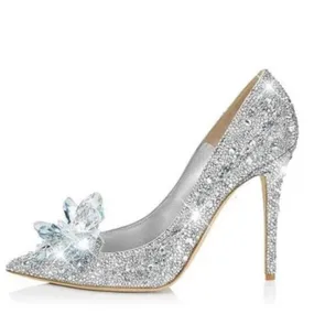 Amozae  Fashion   Women Silver Rhinestone Wedding Shoes Platform Pumps Crystal High Heels Shoes For Evening Party