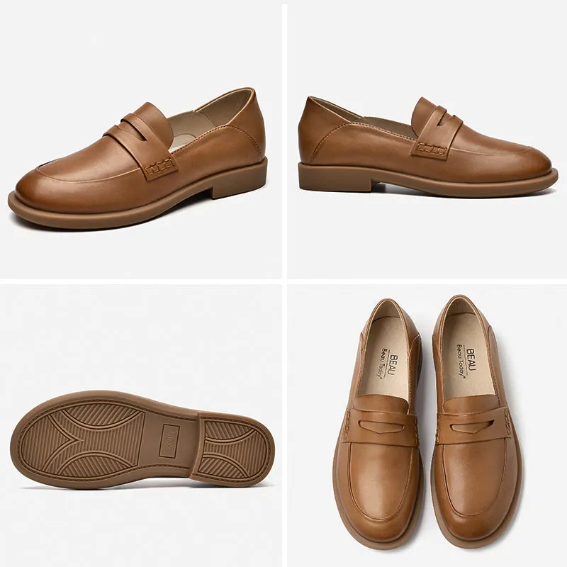 BeauToday Leather Penny Loafers for Women