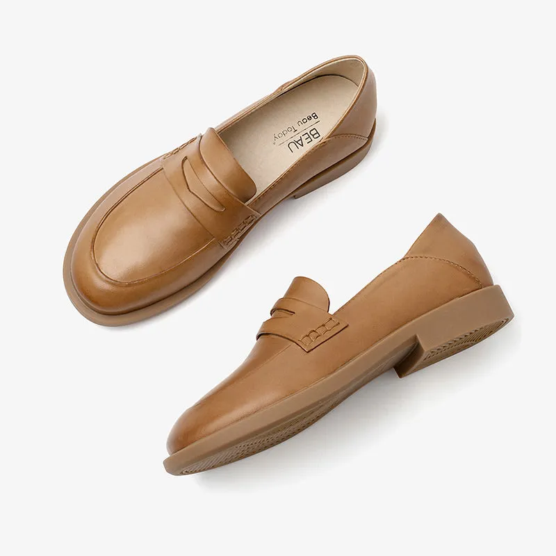 BeauToday Leather Penny Loafers for Women