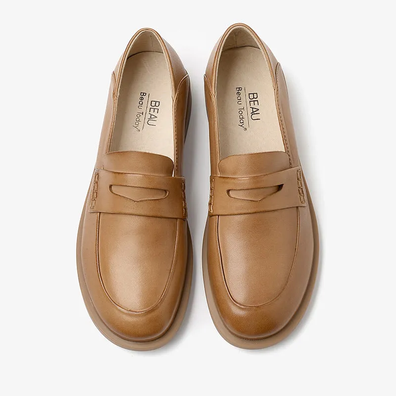 BeauToday Leather Penny Loafers for Women