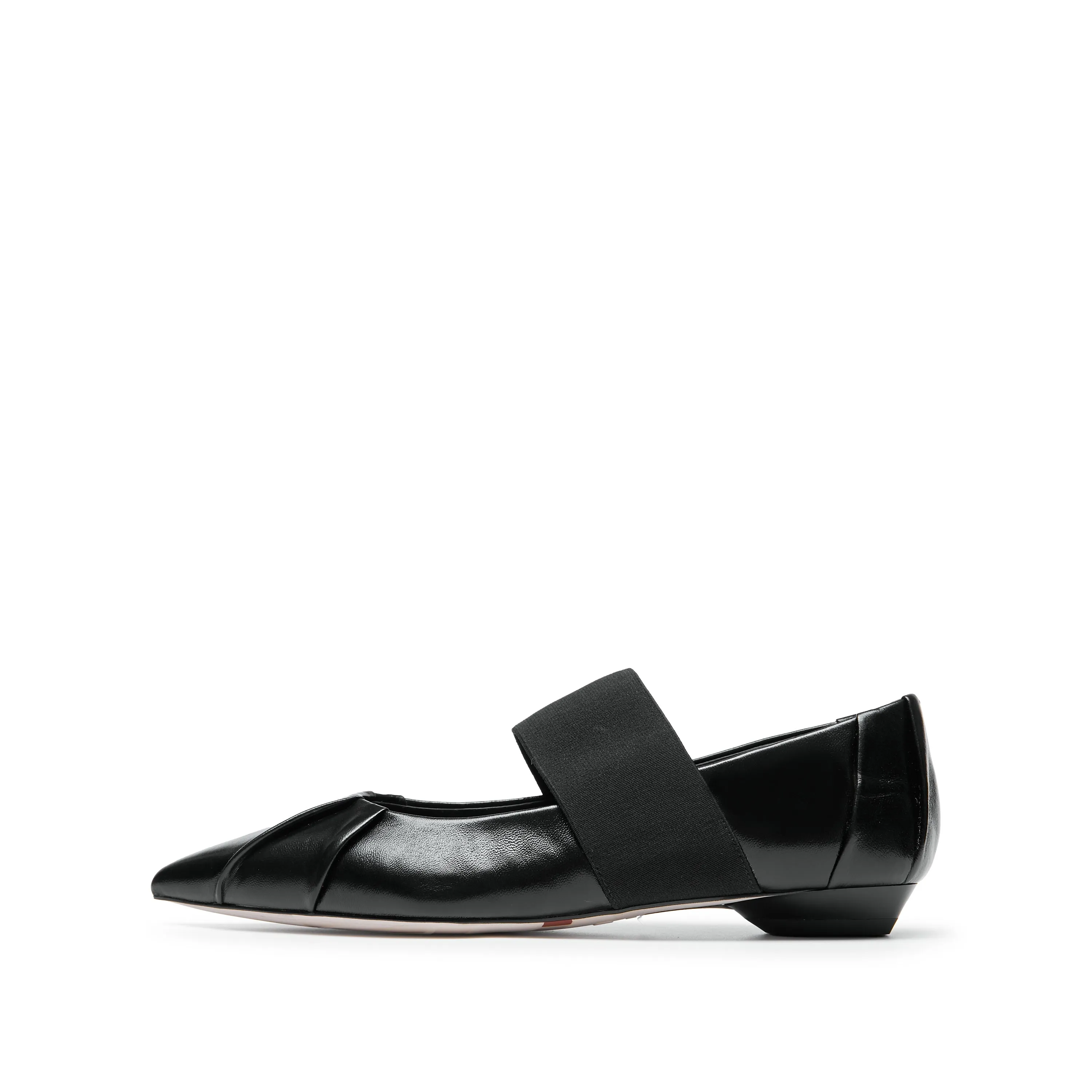 Black Pleated Leather Pointed Ballerina Flats