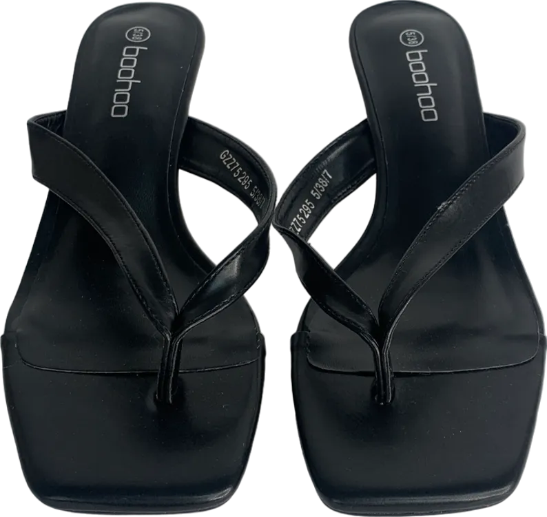 boohoo Black Low Heel Square Toe Post Heeled Mules UK 5 EU 38 👠