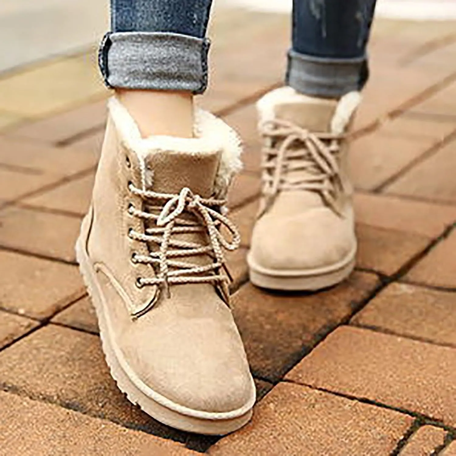 Boots for Women Fur Lined Warm Comfortable Plush Women Boots Lug Sole Platform Outdoor Dressy Snow Shoes