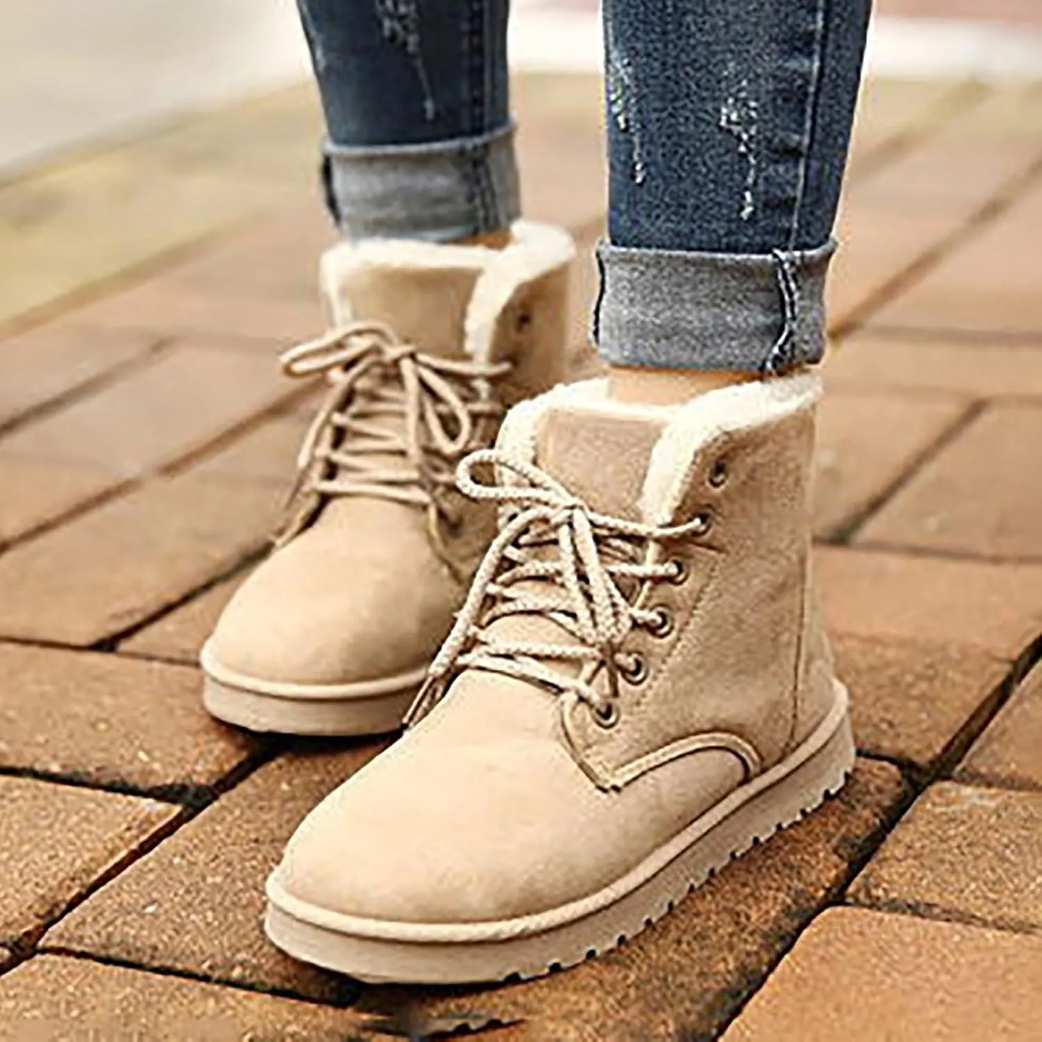 Boots for Women Fur Lined Warm Comfortable Plush Women Boots Lug Sole Platform Outdoor Dressy Snow Shoes