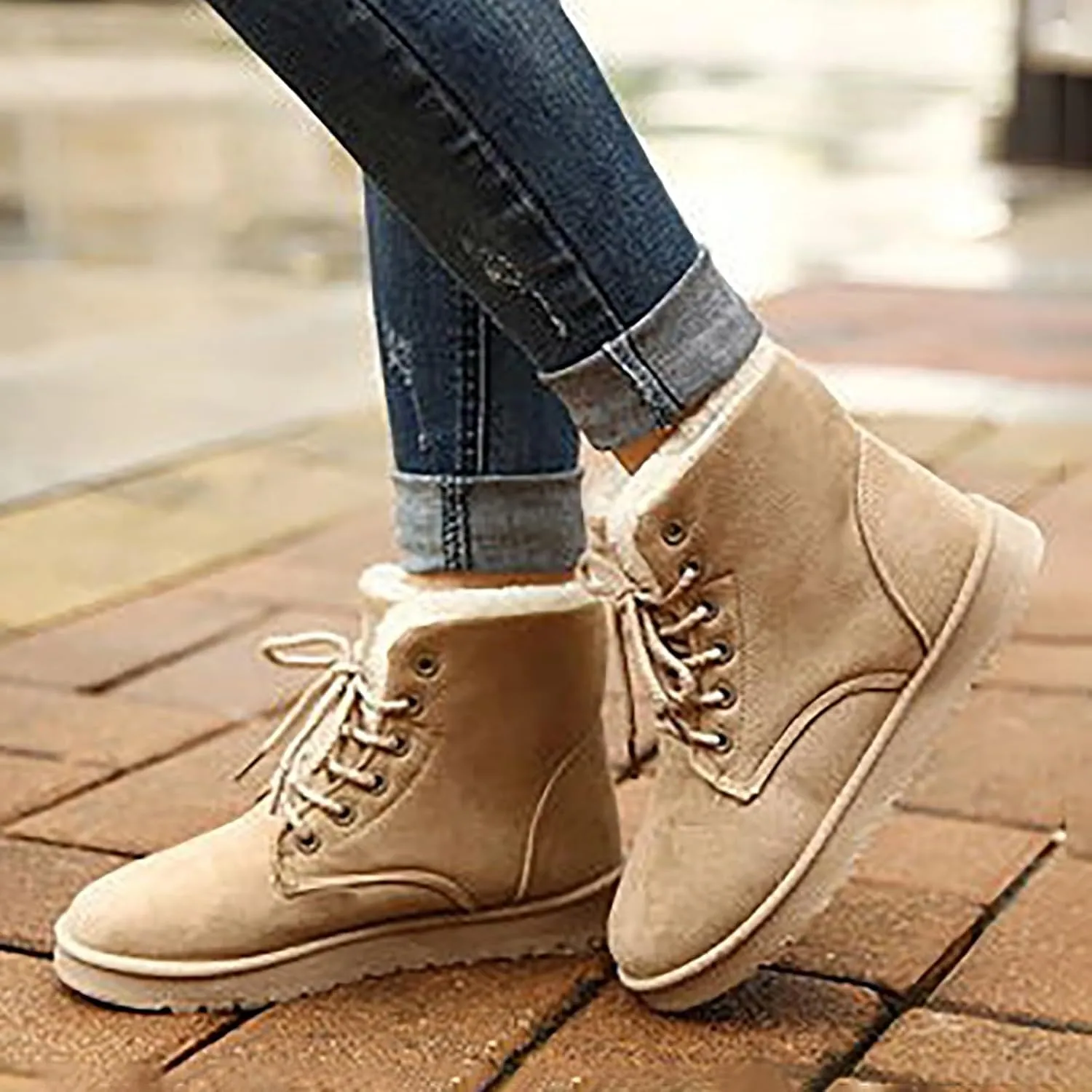 Boots for Women Fur Lined Warm Comfortable Plush Women Boots Lug Sole Platform Outdoor Dressy Snow Shoes