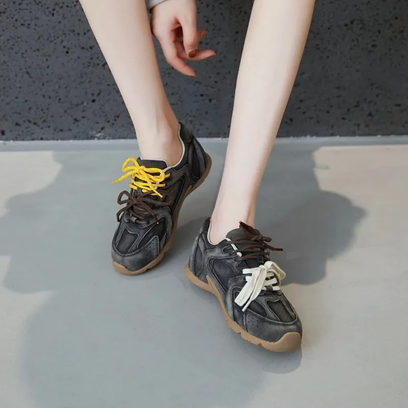 Ellka Suede Retro Multi-Color Lace Trainer Sneakers
