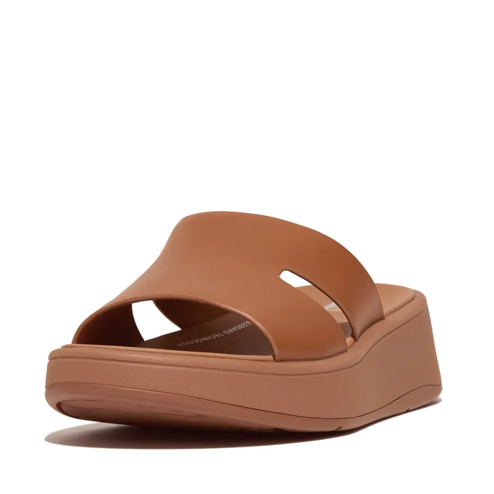 Fitflop F-Mode Raw Edge Flatform H-Bar Slides Light Tan