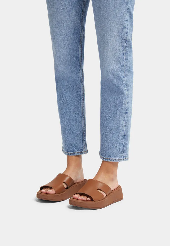 Fitflop F-Mode Raw Edge Flatform H-Bar Slides Light Tan