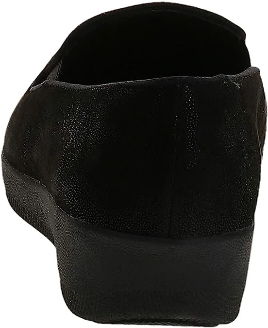 FitFlop Superskate All Black Leather Slip On Rounded Toe Flat Fashion Loafers