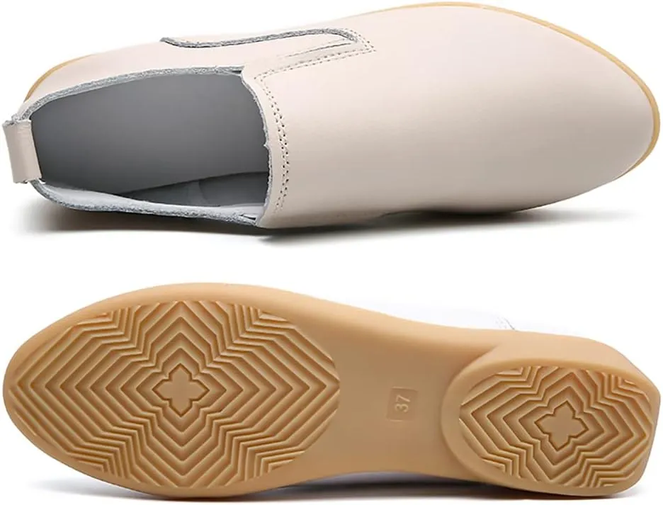 FolHaoth Womens Leather Loafers Comfortable Slip On Casual Flats Moccasins Nurse Breathable Wild Walking Driving Fashion Soft Shoes