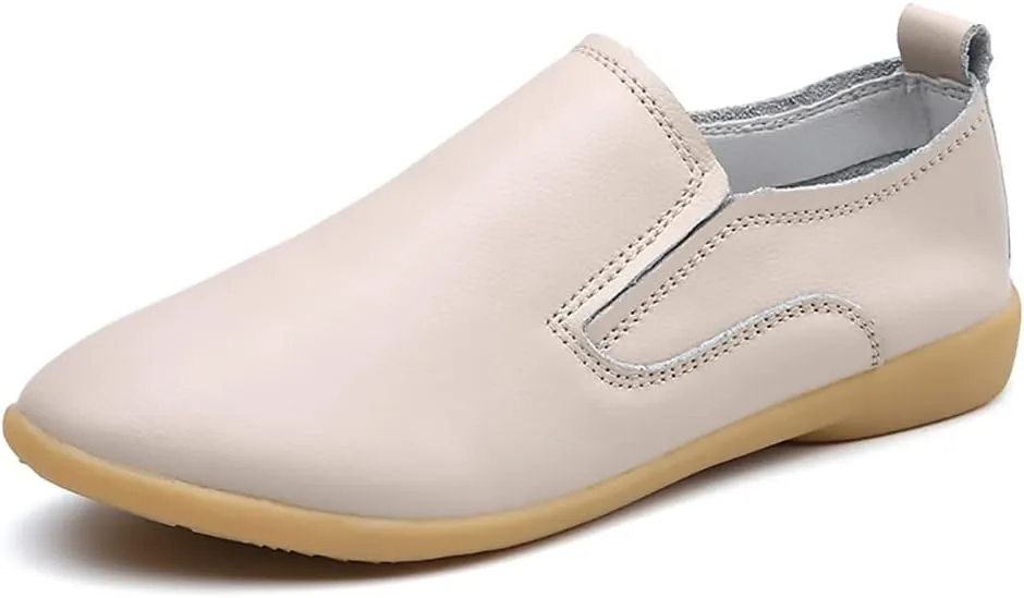 FolHaoth Womens Leather Loafers Comfortable Slip On Casual Flats Moccasins Nurse Breathable Wild Walking Driving Fashion Soft Shoes