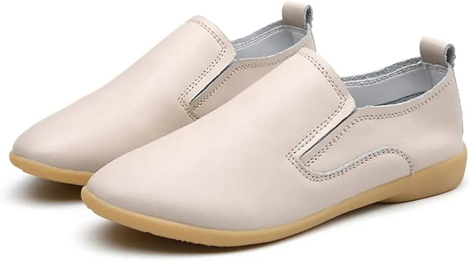 FolHaoth Womens Leather Loafers Comfortable Slip On Casual Flats Moccasins Nurse Breathable Wild Walking Driving Fashion Soft Shoes