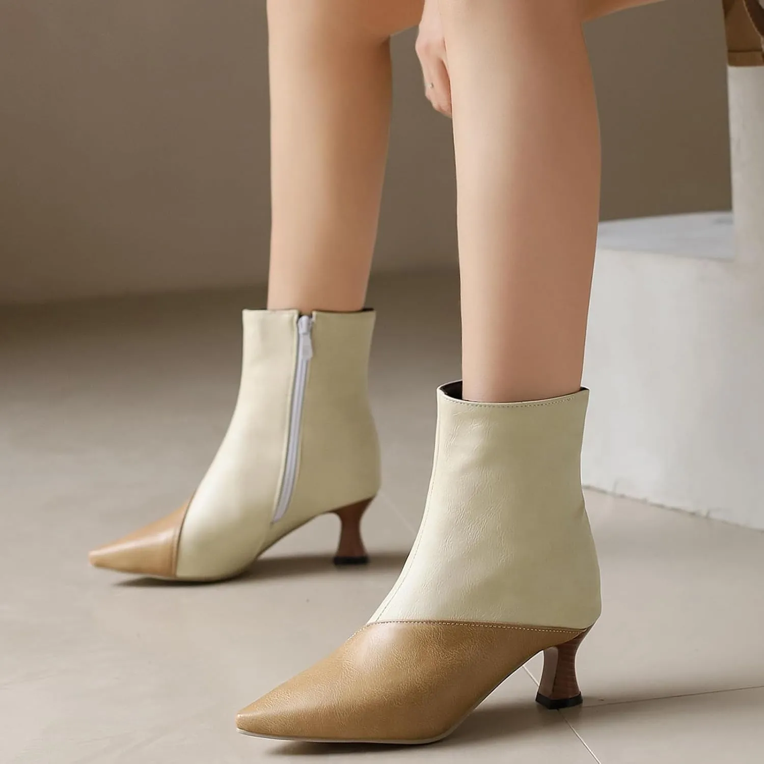 Gicoiz Women Pointed Toe Elegant Kitten Heels Ankle Boots