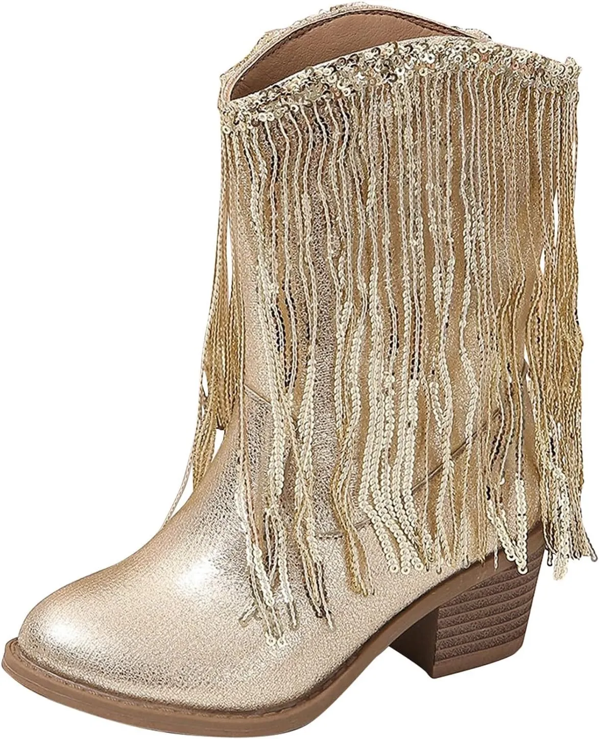 Girls Cowboy Boots Casual Leather Girl Western Boots High Calf High Heels Boots Waterproof Comfortable Ankle Boots