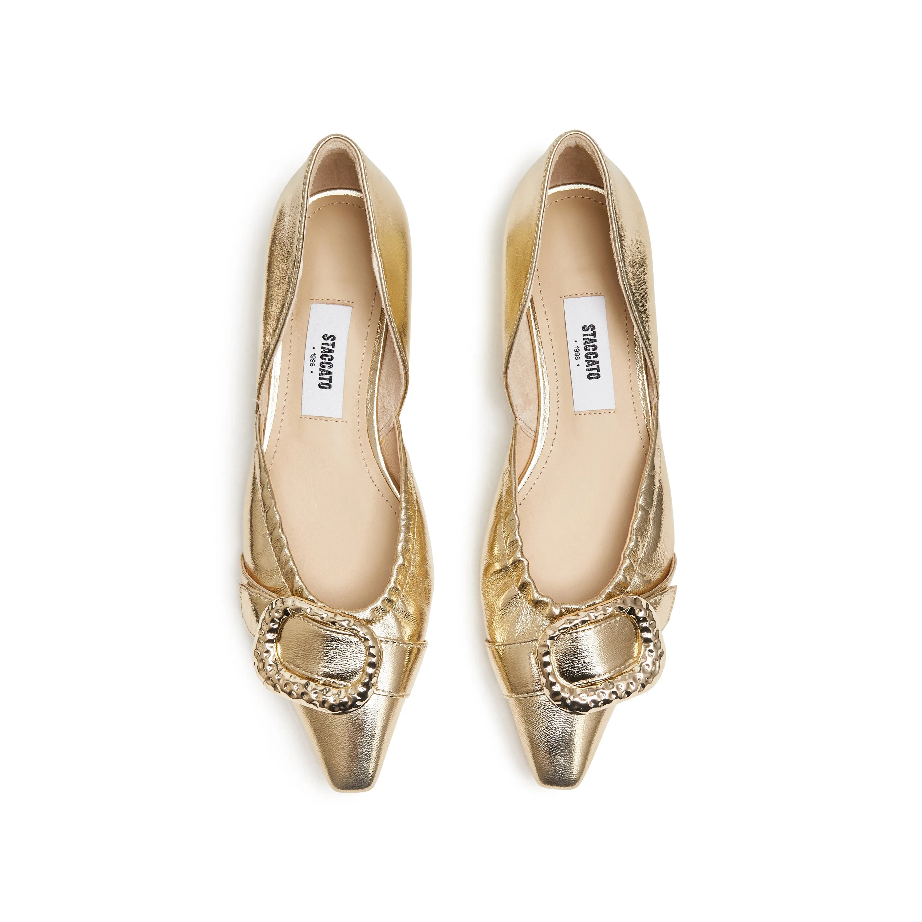 Golden Metallic Buckle Pointy Vintage Flats