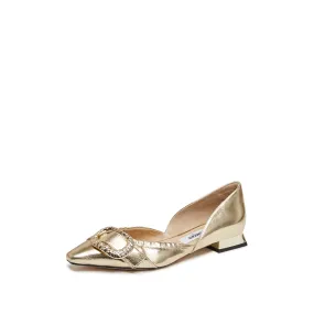 Golden Metallic Buckle Pointy Vintage Flats