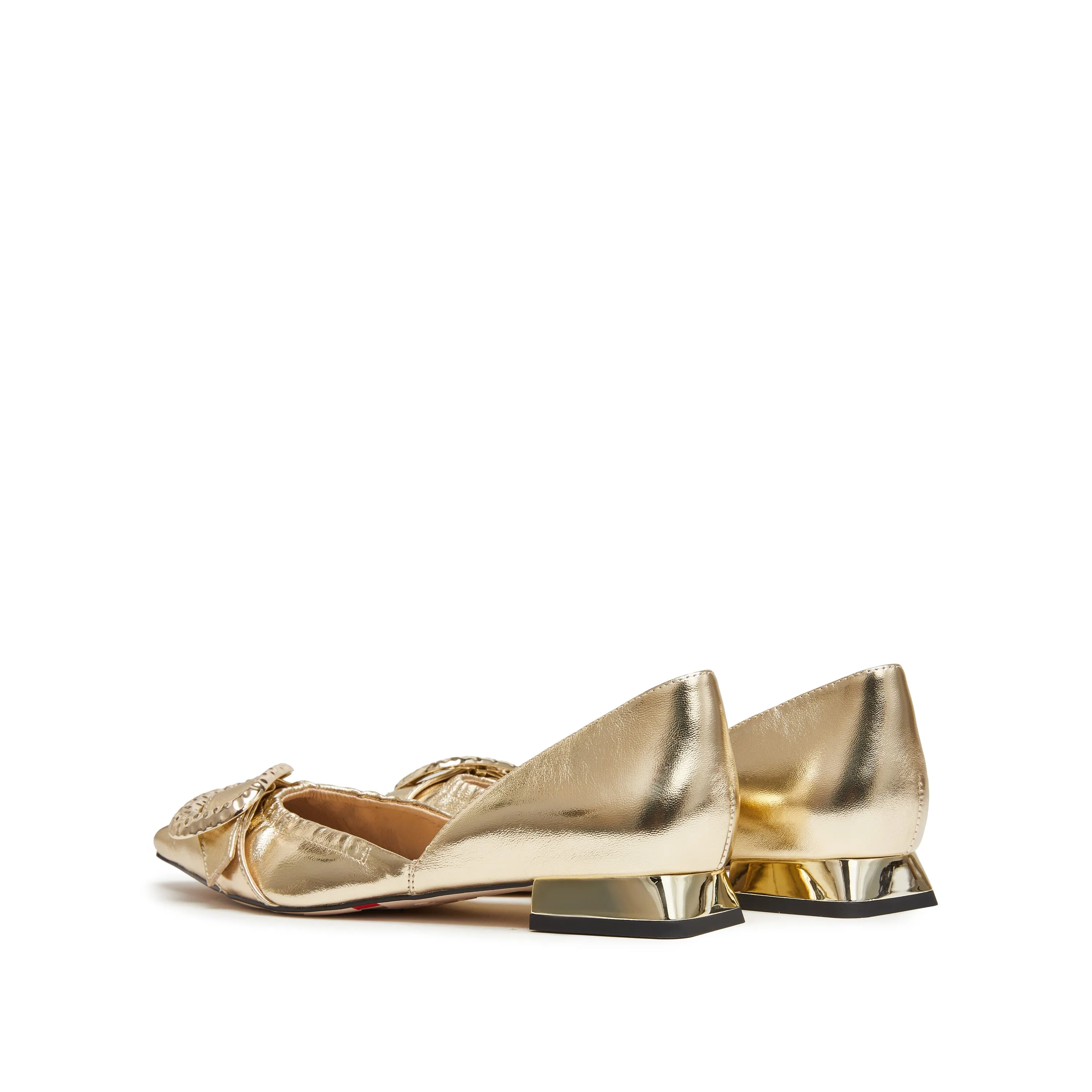 Golden Metallic Buckle Pointy Vintage Flats