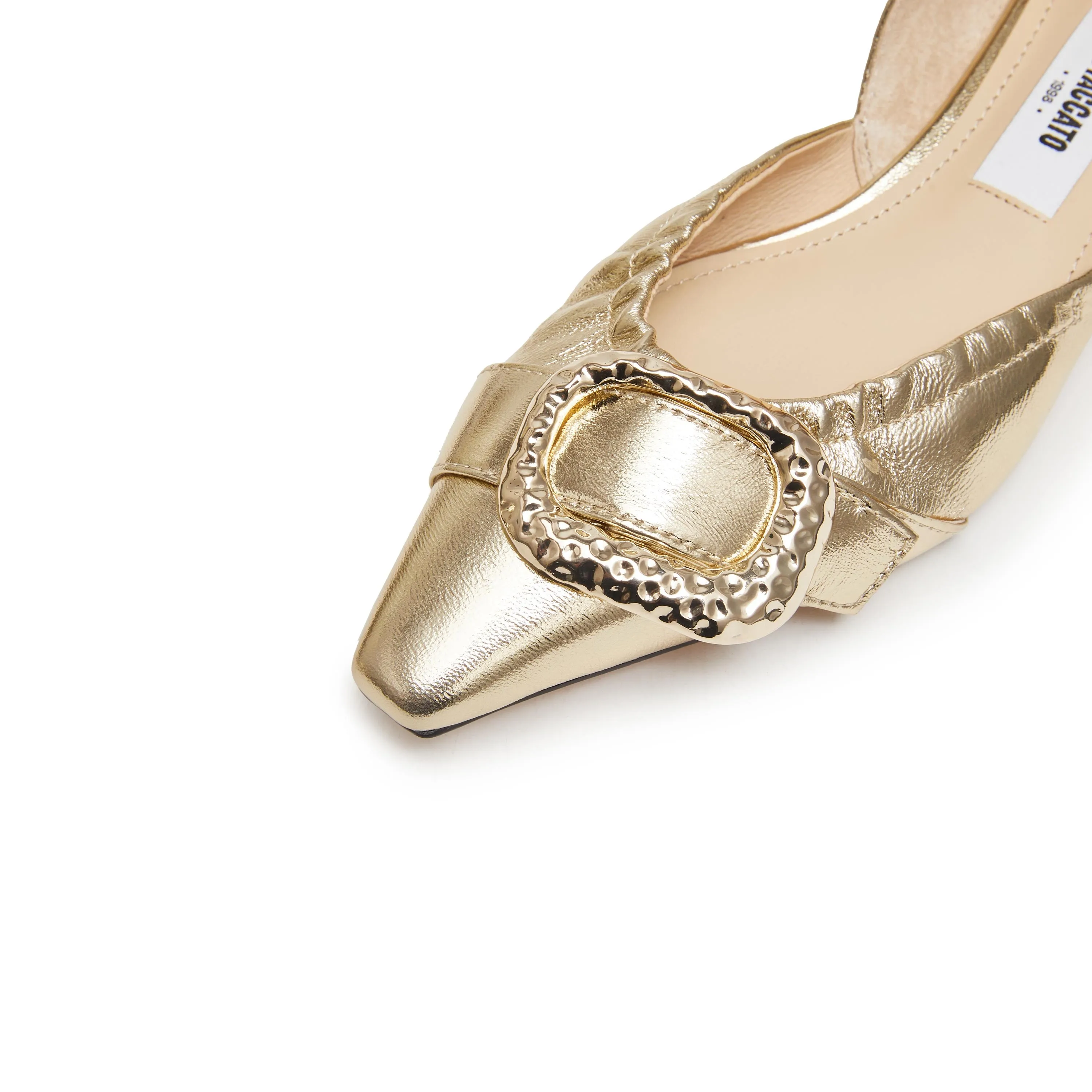 Golden Metallic Buckle Pointy Vintage Flats