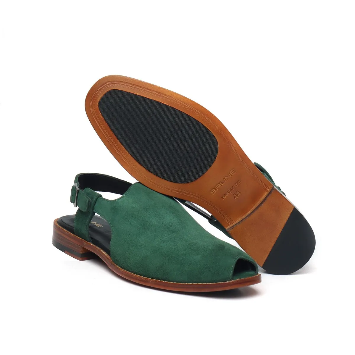 Green Light Weight Peshawari Sandals in Suede Leather For Men By Brune & Bareskin