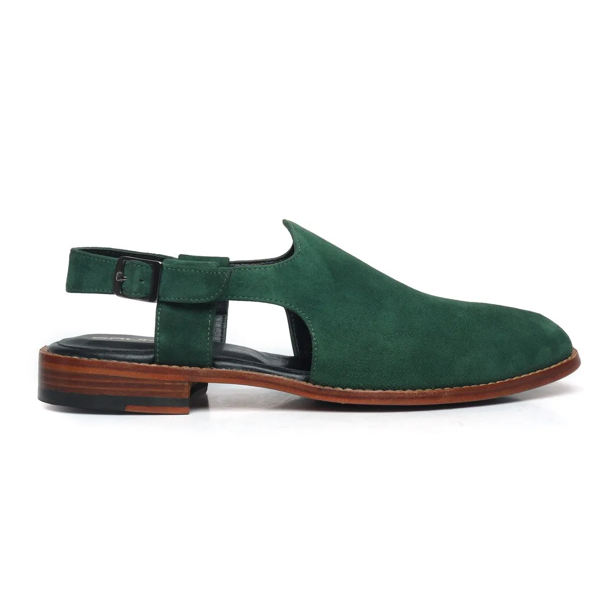 Green Light Weight Peshawari Sandals in Suede Leather For Men By Brune & Bareskin