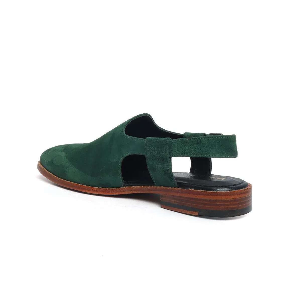 Green Light Weight Peshawari Sandals in Suede Leather For Men By Brune & Bareskin