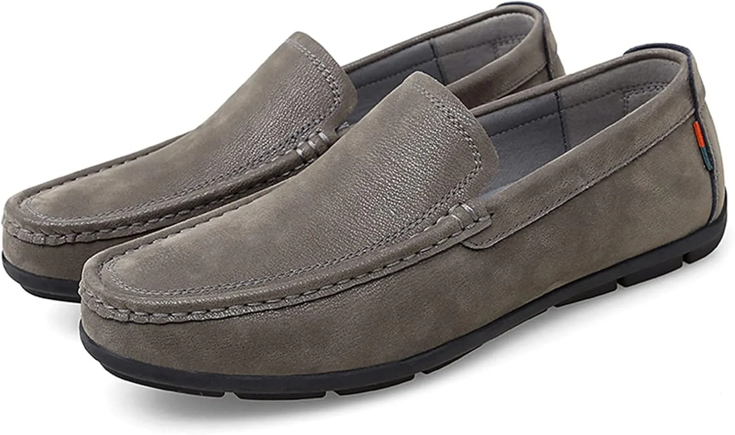 HOOENG Loafer Shoes Driving Moccasins for Men Genuine Leather Round Toe Stitching Details Soft Flat Heel Comfortable Driving Slip on