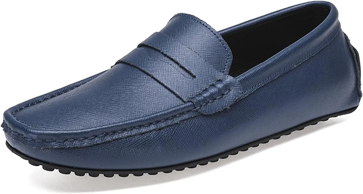 HOOENG Smoking Loafer for Men Genuine Leather Stitching Details Penny Loafer Flexible Resistant Soft Driving Slip on (Color : Dark Blue, Size : 7.5 M US)