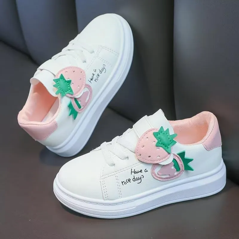 Kids Girl Cartoon Strawberry Casual Sneakers for School Walking Running Travel