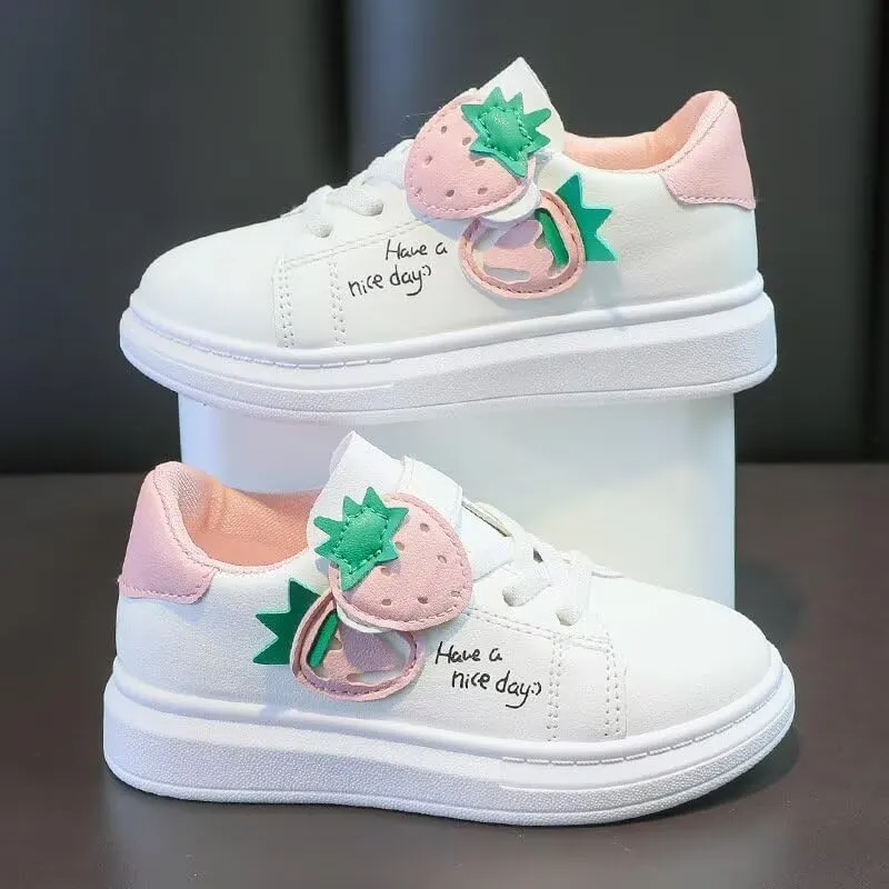 Kids Girl Cartoon Strawberry Casual Sneakers for School Walking Running Travel