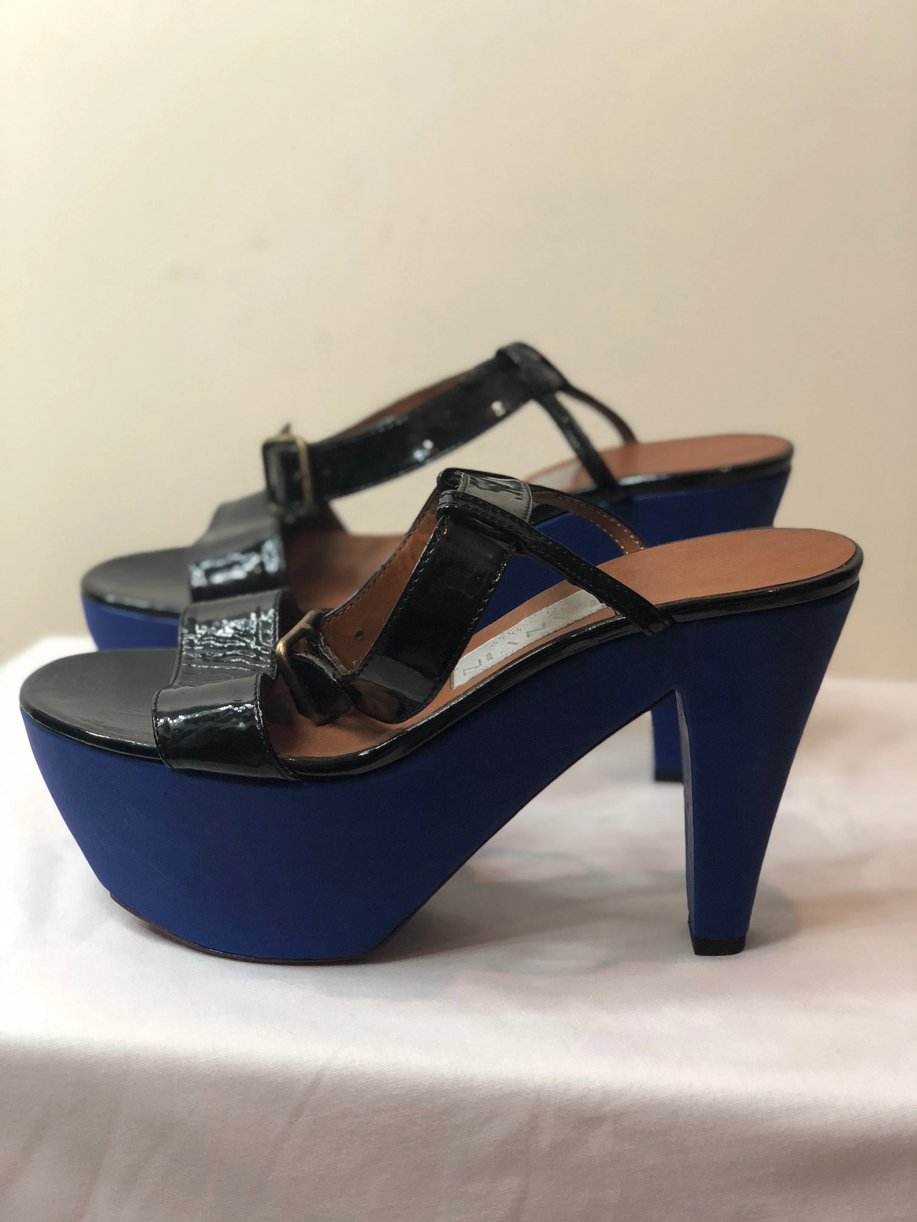 Lanvin Blue and Black Platform Heels