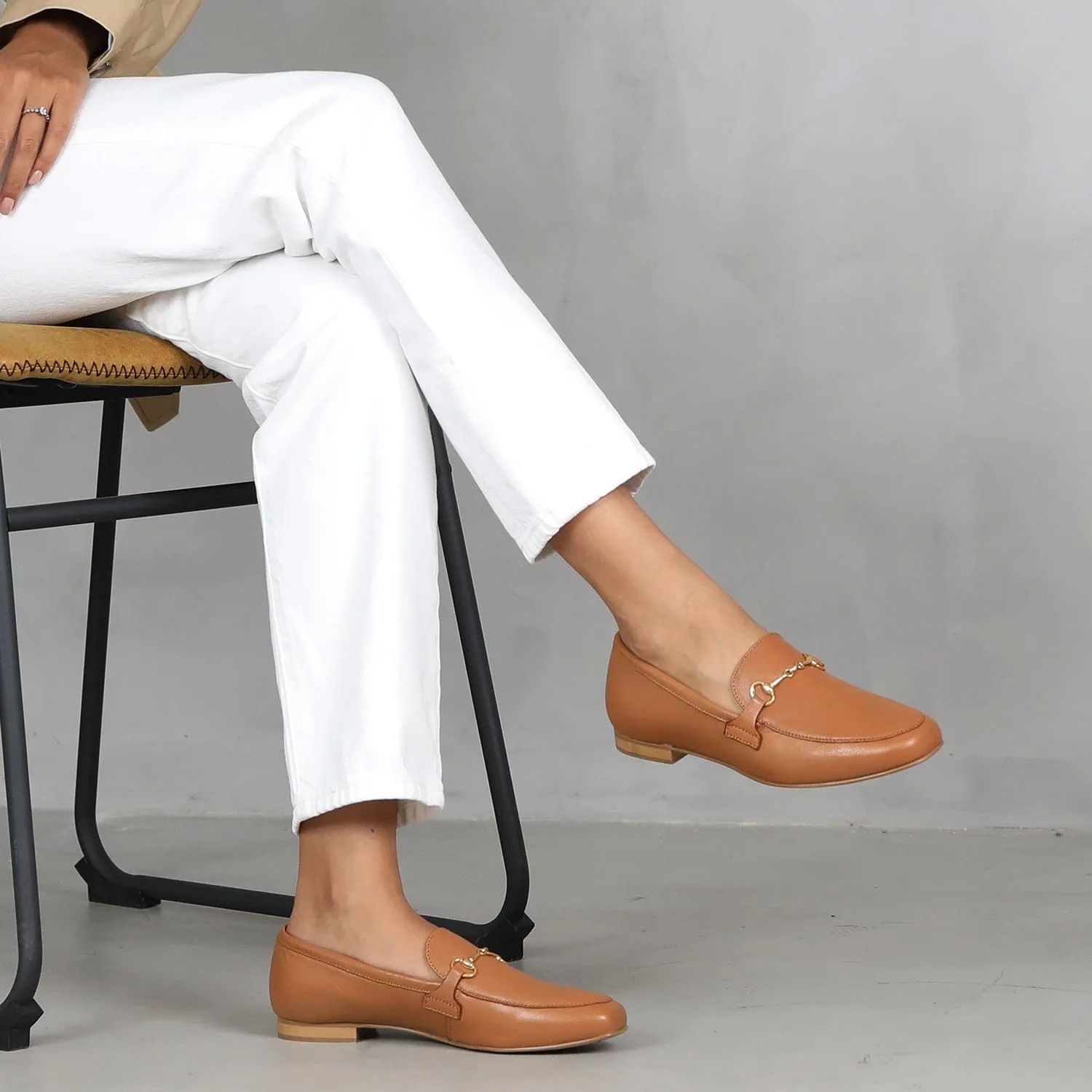 Loafer with Gold Trim in Tan - 12451