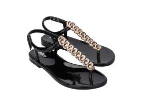Melissa Strass AD Black Flat Flipflops Sandal For Women
