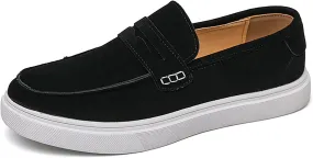 Men's Suede Leather Platform Penny Loafers Soft Comfortable Round Toe Flat Slip-On Business Casual Shoes for Outdoor Driving Walking Dress Shoes