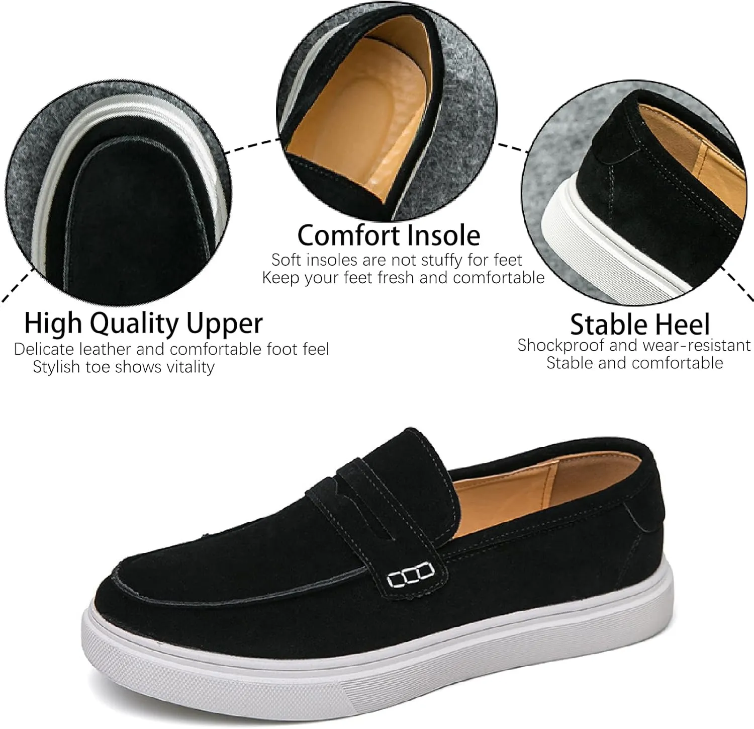 Men's Suede Leather Platform Penny Loafers Soft Comfortable Round Toe Flat Slip-On Business Casual Shoes for Outdoor Driving Walking Dress Shoes