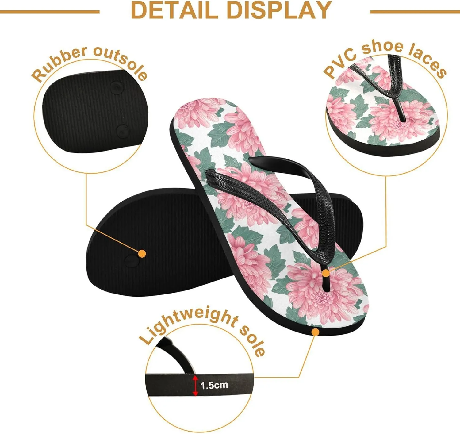 MNSRUU Flip Flops for Women Men Pineapple Flowers Flip Flops Womens Slides Men Sandals Shower Slippers Summer Non-Slip Flipflops for Swim Beach Bathroom, XS