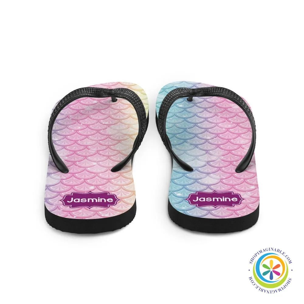 Rainbow Mermaid Personalized Name Flip-Flops