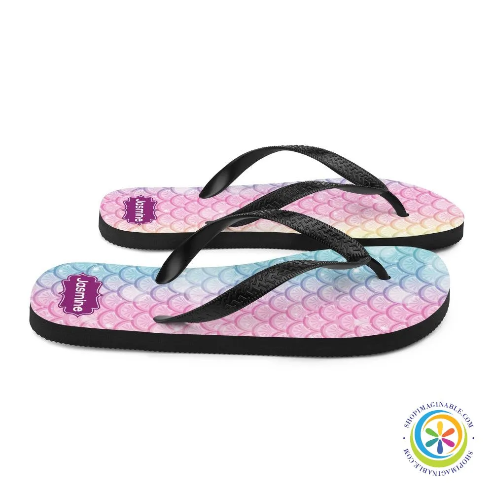 Rainbow Mermaid Personalized Name Flip-Flops