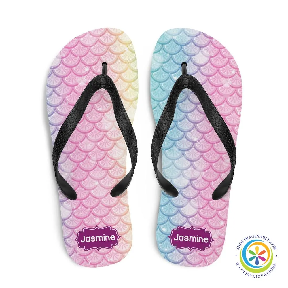 Rainbow Mermaid Personalized Name Flip-Flops