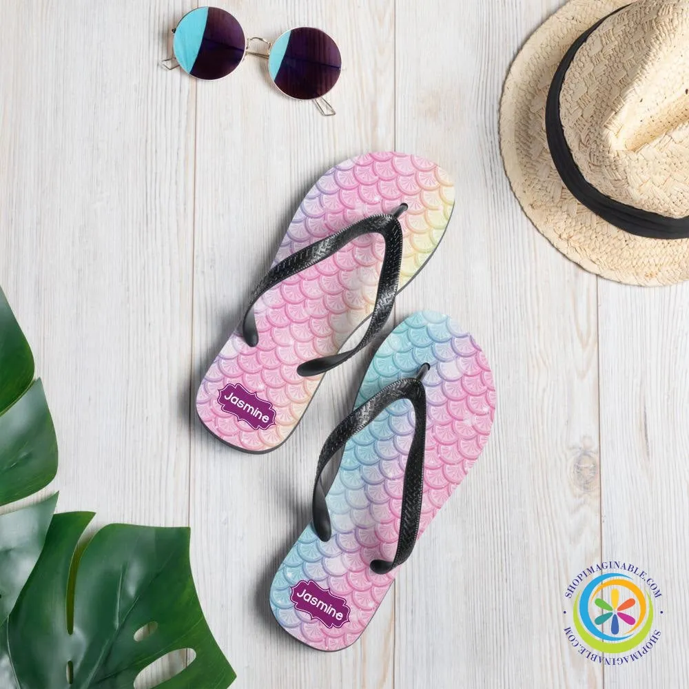 Rainbow Mermaid Personalized Name Flip-Flops