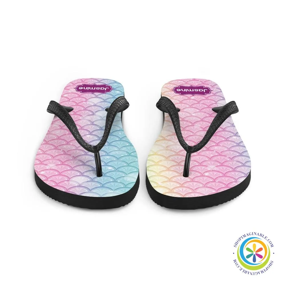 Rainbow Mermaid Personalized Name Flip-Flops
