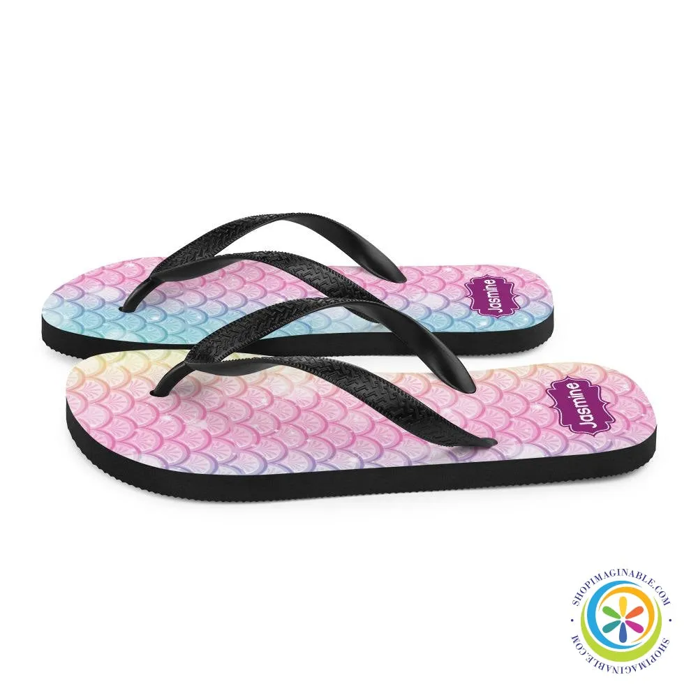 Rainbow Mermaid Personalized Name Flip-Flops