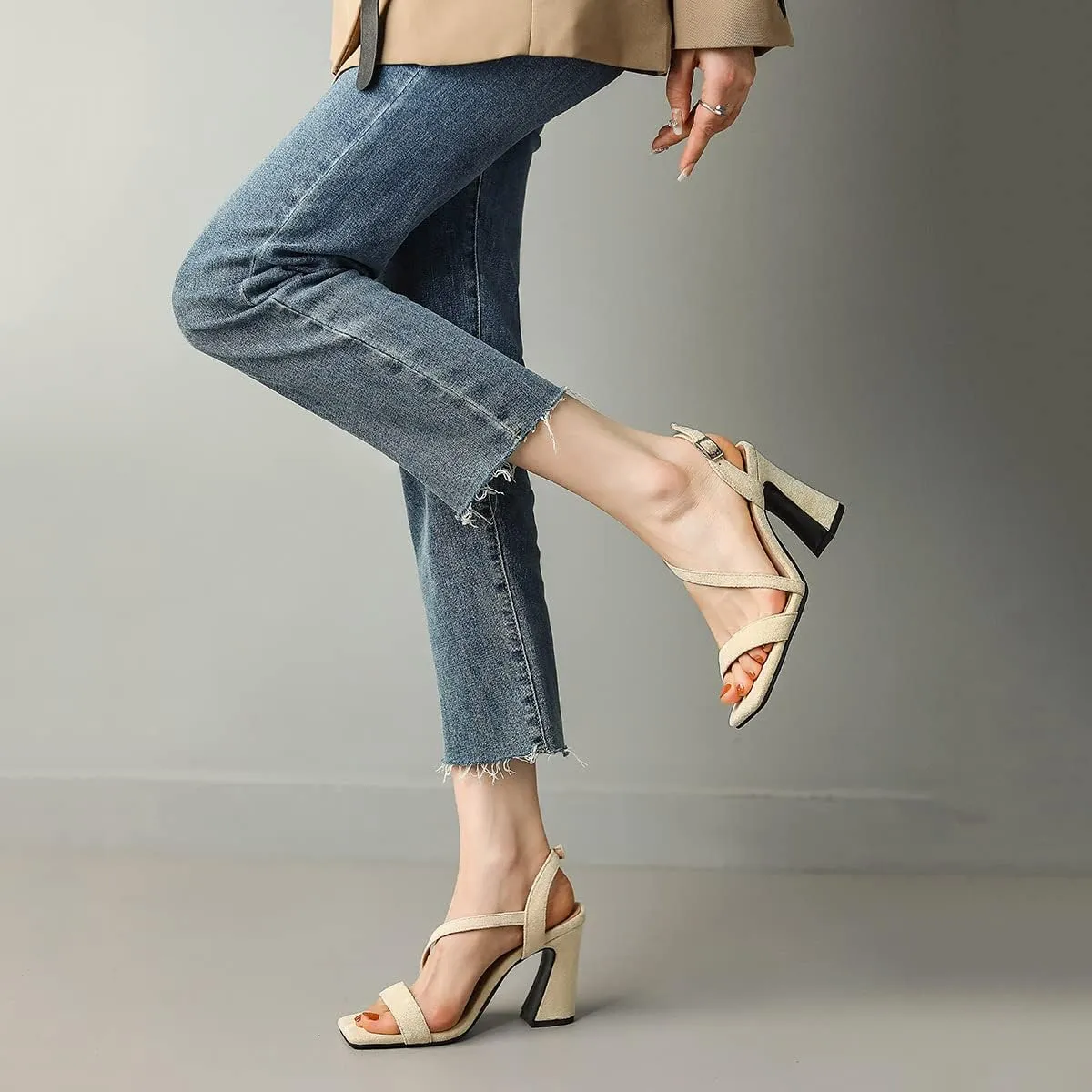 Roimaash Women Elegant Dressy Sandals Chunky Heels Open Toe Strappy Summer Shoes Slingback