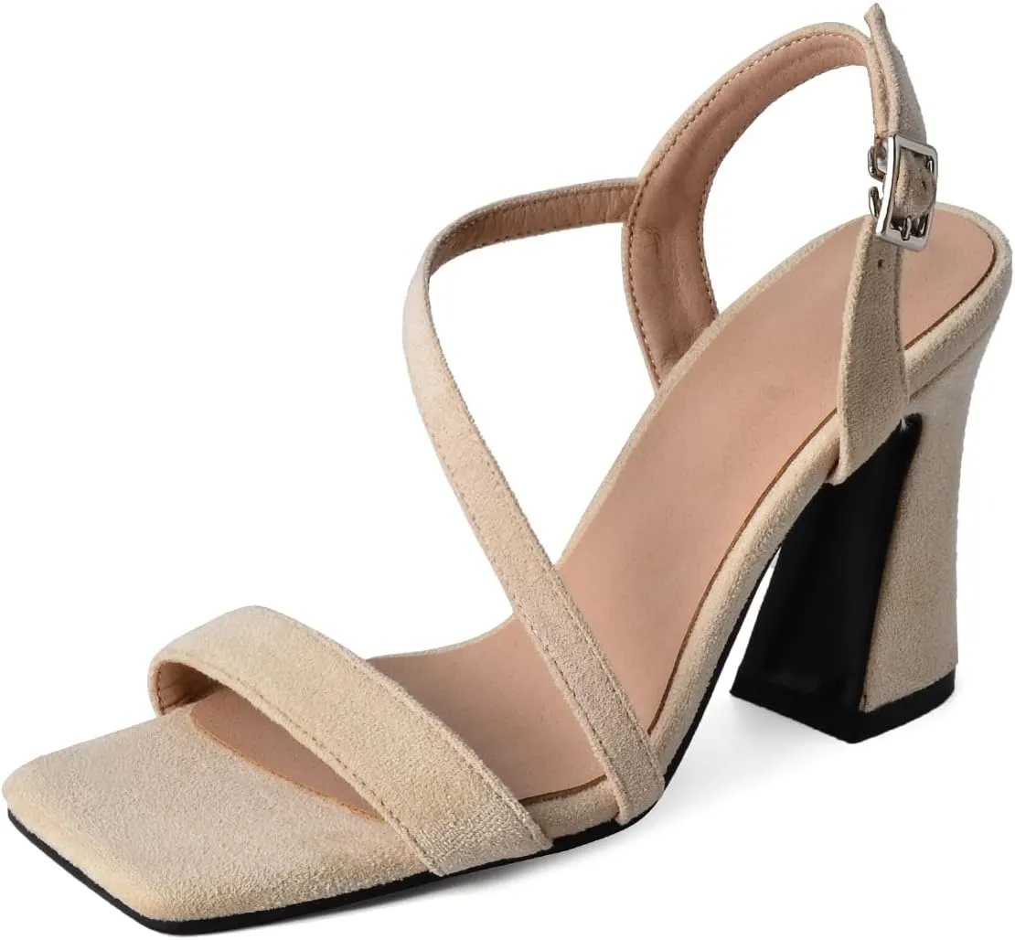 Roimaash Women Elegant Dressy Sandals Chunky Heels Open Toe Strappy Summer Shoes Slingback