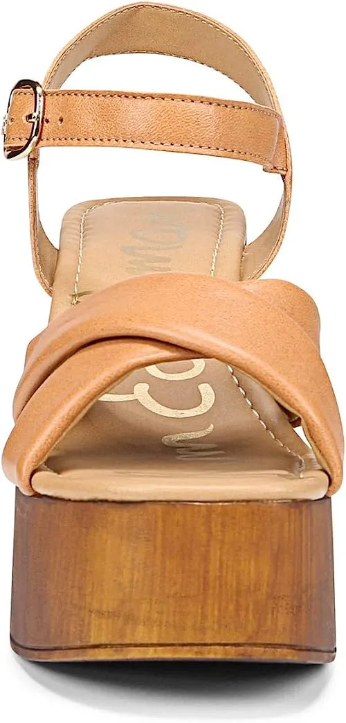 Sam Edelman Suzannah Light Tan Ankle Strap Open Toe Block Heel Platform Sandals