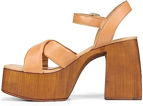 Sam Edelman Suzannah Light Tan Ankle Strap Open Toe Block Heel Platform Sandals