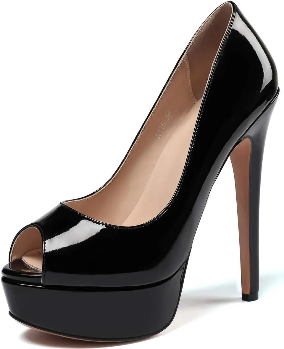 SAMMITOP Women's Peep Toe Pumps 6 Inch Stiletto High Heels Platform Pump Elegant Dress Shoes