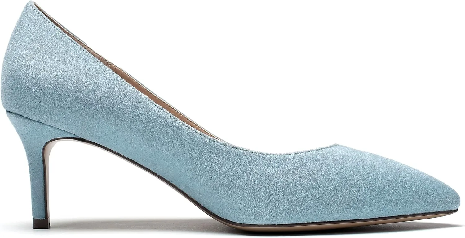 SAMMITOP Women's Pointed Toe Mid Heel Classic Pumps Slip On Elegant Formal Party Dress Shoes